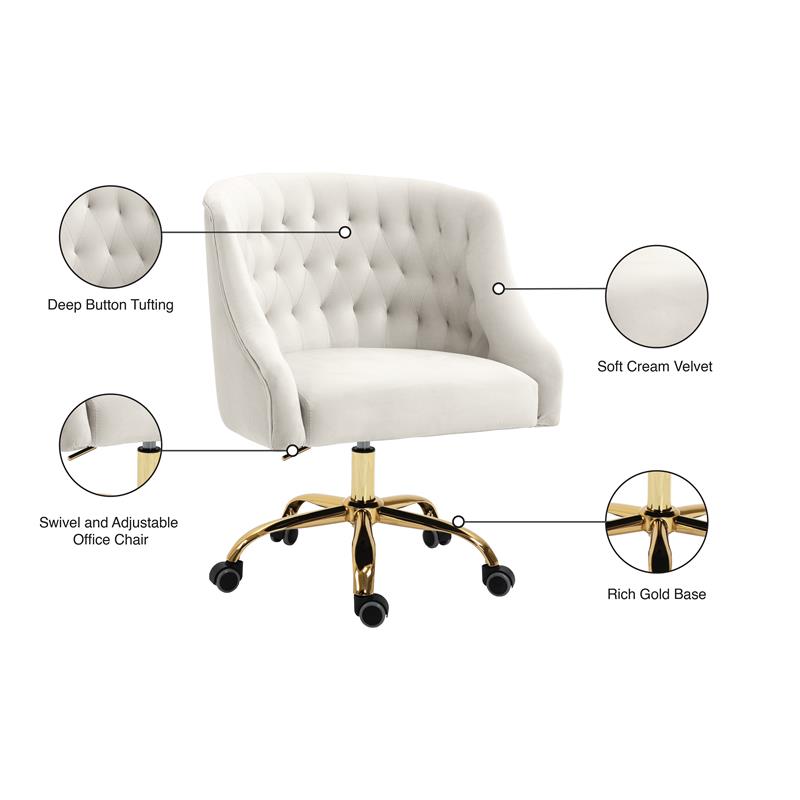 Pemberly Row Contemporary Velvet Swivel Adjustable Office Chair in Cream