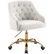 Pemberly Row Contemporary Velvet Swivel Adjustable Office Chair in Cream