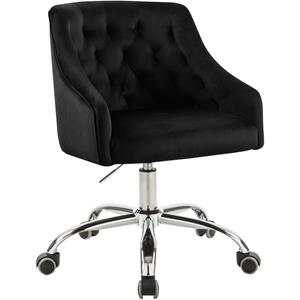 Pemberly Row Velvet Swivel Adjustable Office Chair in Soft Black/Rich Chrome