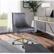 Pemberly Row Velvet Swivel Adjustable Office Chair in Soft Gray//Rich Gold