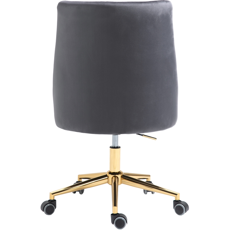 Pemberly Row Velvet Swivel Adjustable Office Chair in Soft Gray//Rich Gold