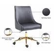 Pemberly Row Velvet Swivel Adjustable Office Chair in Soft Gray//Rich Gold