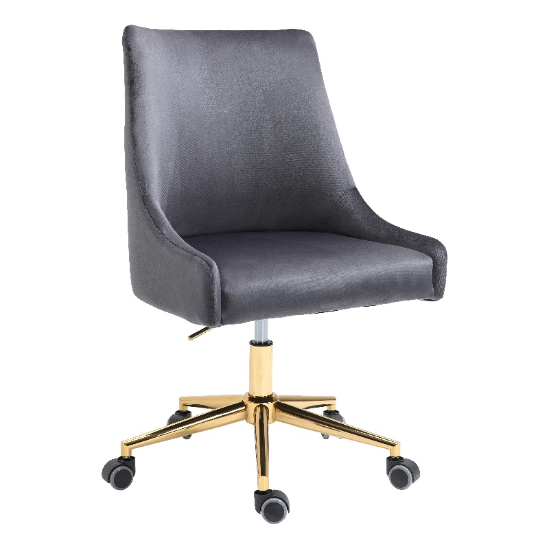 Pemberly Row Velvet Swivel Adjustable Office Chair in Soft Gray//Rich Gold