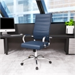 Pemberly Row High-Back Mid-Century Modern Leather Office Chair in Navy Blue