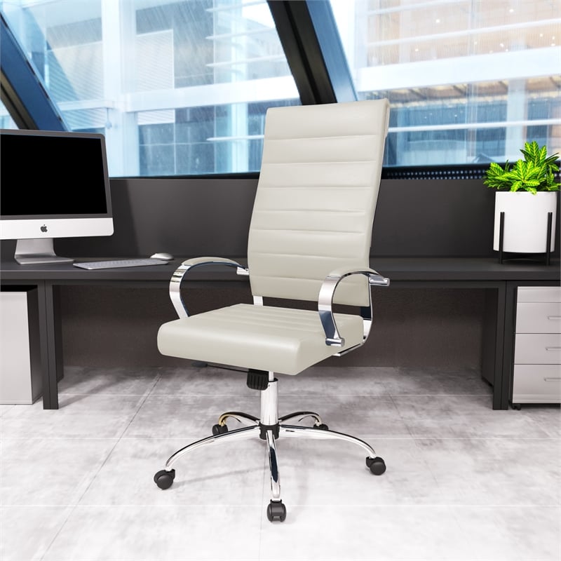 Pemberly Row High-Back Mid-Century Modern Leather Office Chair in Tan