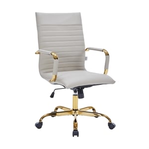 Pemberly Row High-Back Faux Leather Office Chair With Gold Frame in Tan
