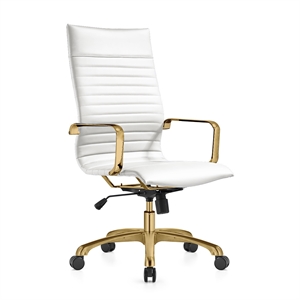 Pemberly Row High-Back Faux Leather Office Chair With Gold Frame in White