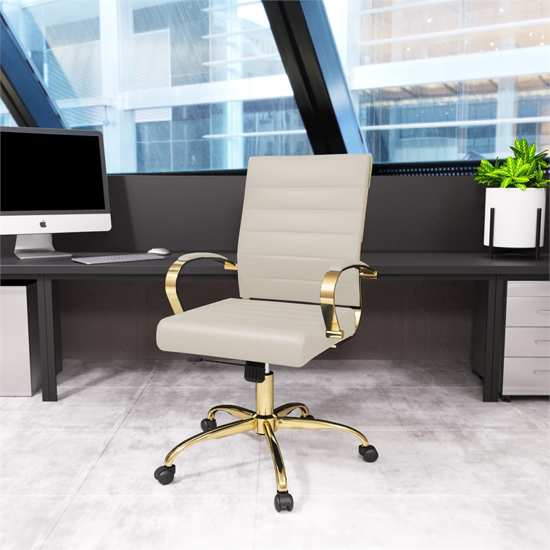 Pemberly Row Modern Adjustable Leather Office Chair in Tan Finish