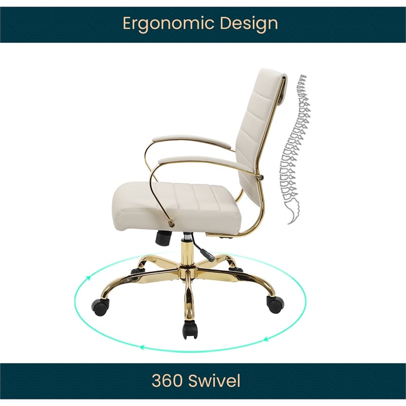 Pemberly Row Modern Adjustable Leather Office Chair in Tan Finish