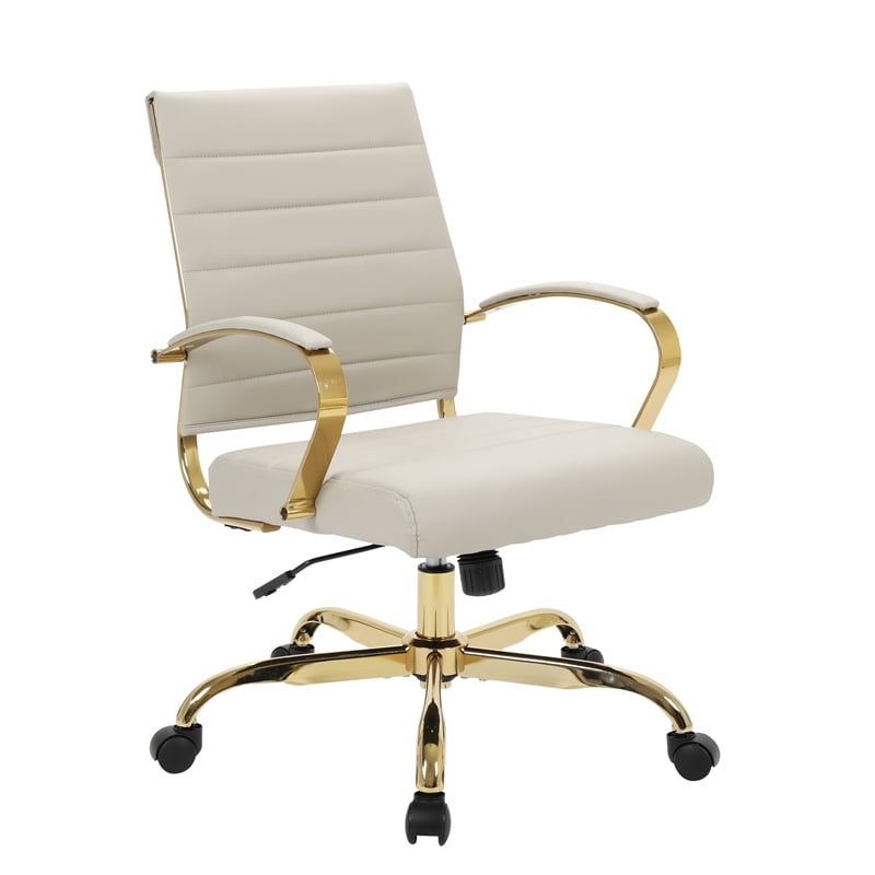 Pemberly Row Modern Adjustable Leather Office Chair in Tan Finish