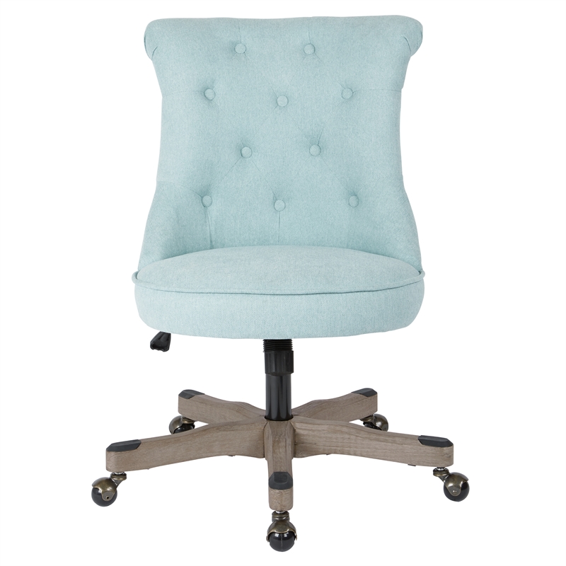 Pemberly Row Tufted Office Chair in Mint Blue Fabric with Gray Wood Base
