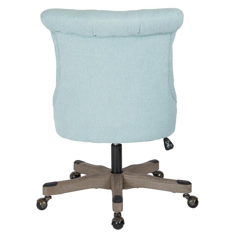 Pemberly Row Tufted Office Chair in Mint Blue Fabric with Gray Wood Base