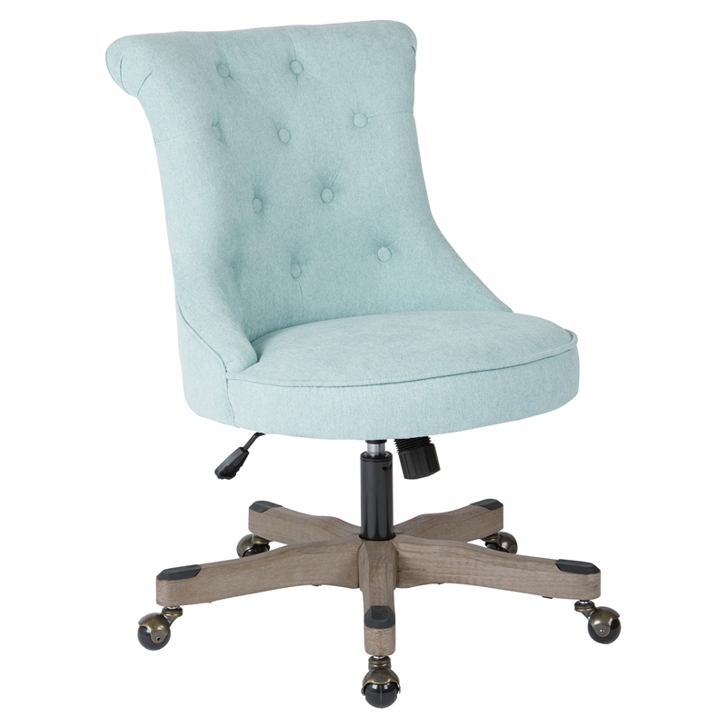 Pemberly Row Tufted Office Chair in Mint Blue Fabric with Gray Wood Base