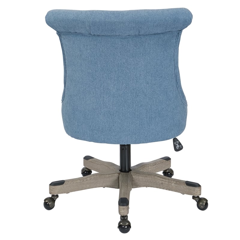 Pemberly Row Tufted Office Chair in Sky Blue Fabric with Gray Wood Base