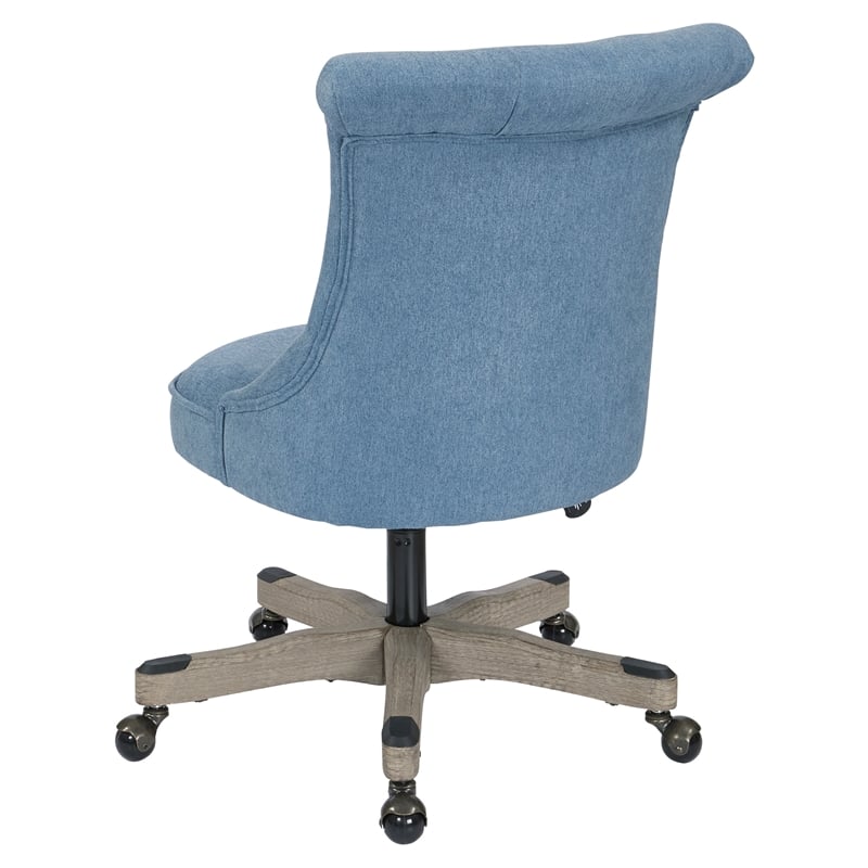 Pemberly Row Tufted Office Chair in Sky Blue Fabric with Gray Wood Base