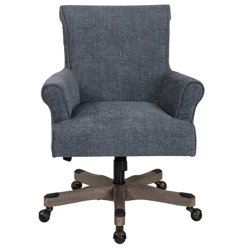 Pemberly Row Office Chair in Navy Fabric with Gray Wash Wood