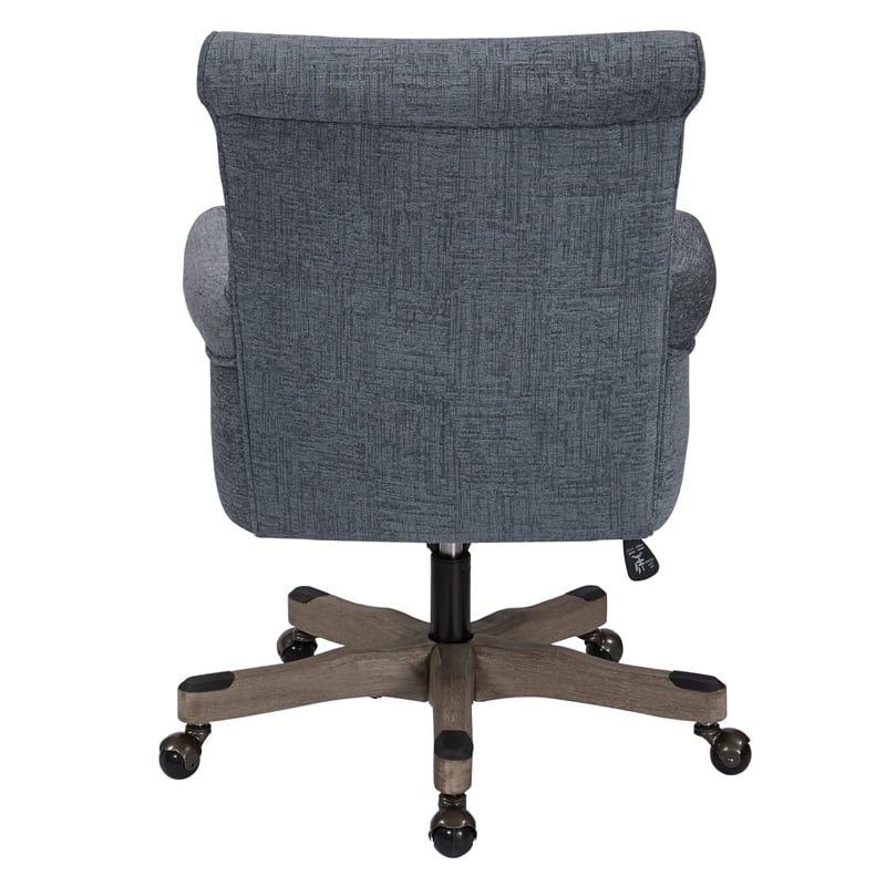 Pemberly Row Office Chair in Navy Fabric with Gray Wash Wood