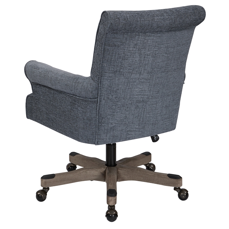 Pemberly Row Office Chair in Navy Fabric with Gray Wash Wood