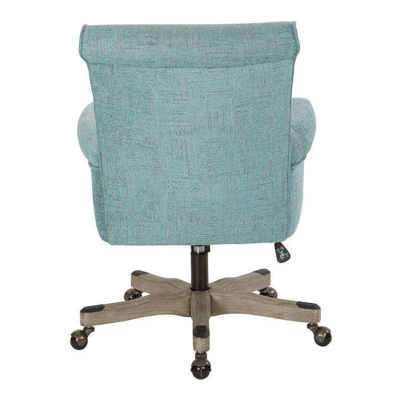 Pemberly Row Office Chair in Turquoise Fabric with Gray Wash Wood