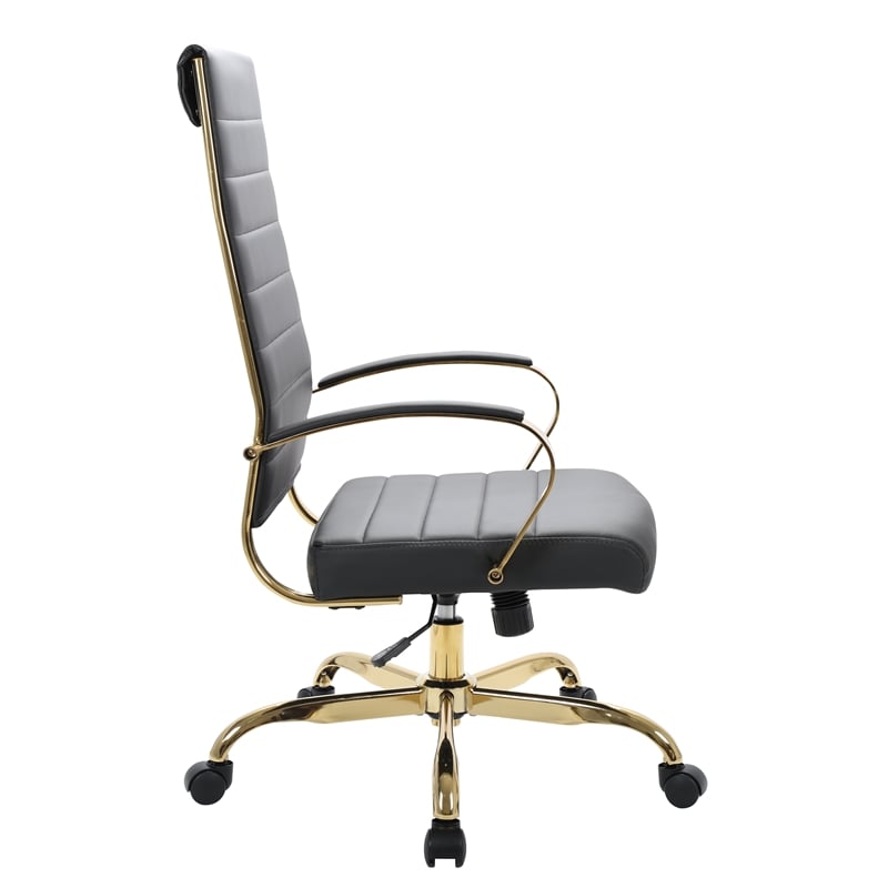 Pemberly Row High-Back Leather Office Chair With Gold Frame in Black