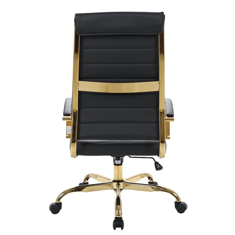 Pemberly Row High-Back Leather Office Chair With Gold Frame in Black