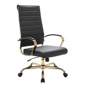 Pemberly Row High-Back Leather Office Chair With Gold Frame in Black