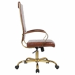 Pemberly Row High-Back Leather Office Chair With Gold Frame in Brown