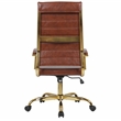 Pemberly Row High-Back Leather Office Chair With Gold Frame in Brown