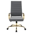 Pemberly Row High-Back Leather Office Chair With Gold Frame in Gray