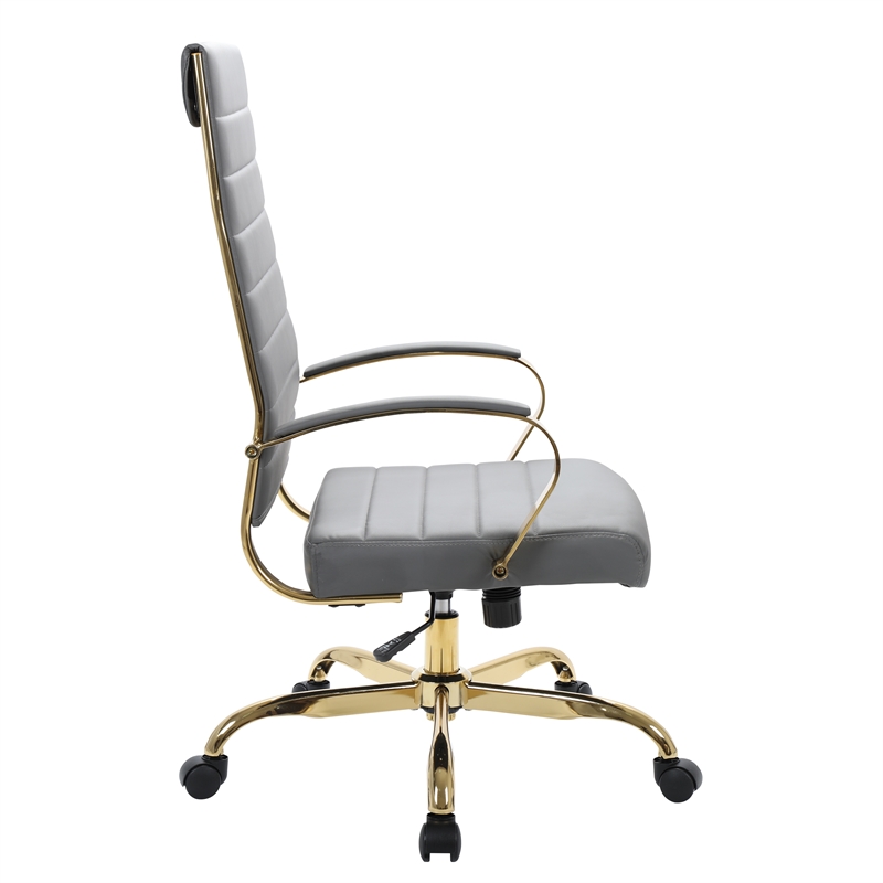 Pemberly Row High-Back Leather Office Chair With Gold Frame in Gray