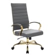 Pemberly Row High-Back Leather Office Chair With Gold Frame in Gray