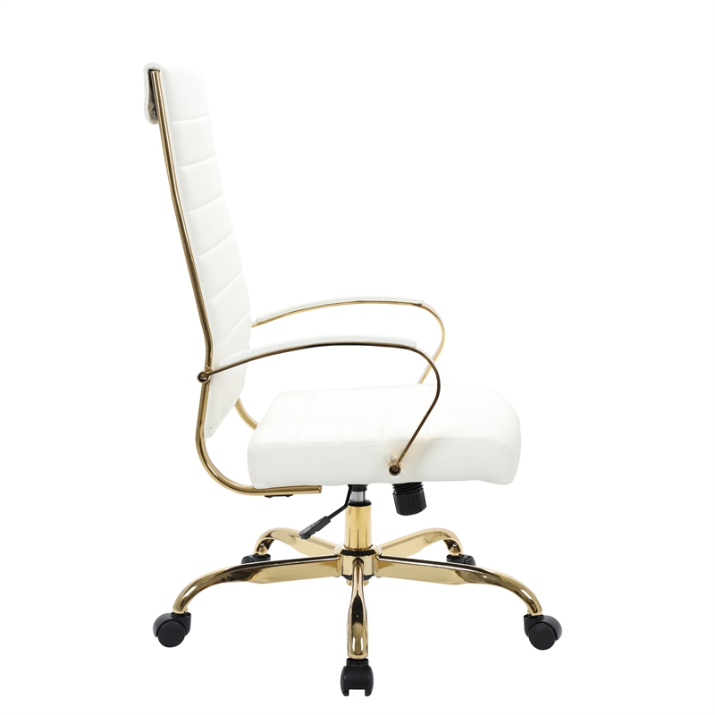 Pemberly Row High-Back Leather Office Chair With Gold Frame in White