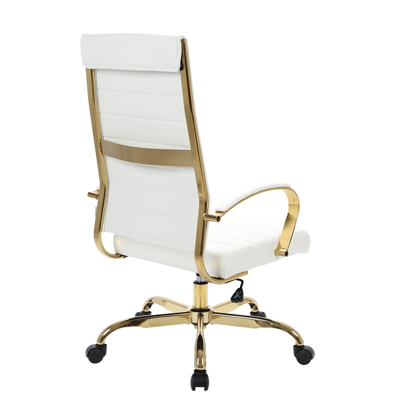 Pemberly Row High-Back Leather Office Chair With Gold Frame in White