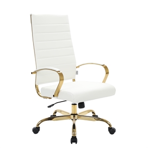 Pemberly Row High-Back Leather Office Chair With Gold Frame in White