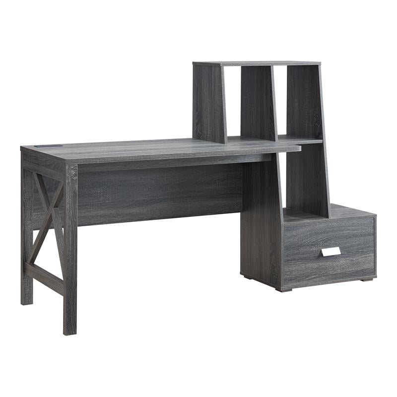 Pemberly Row Contemporary Wood Multi-Storage Desk in Distressed Gray