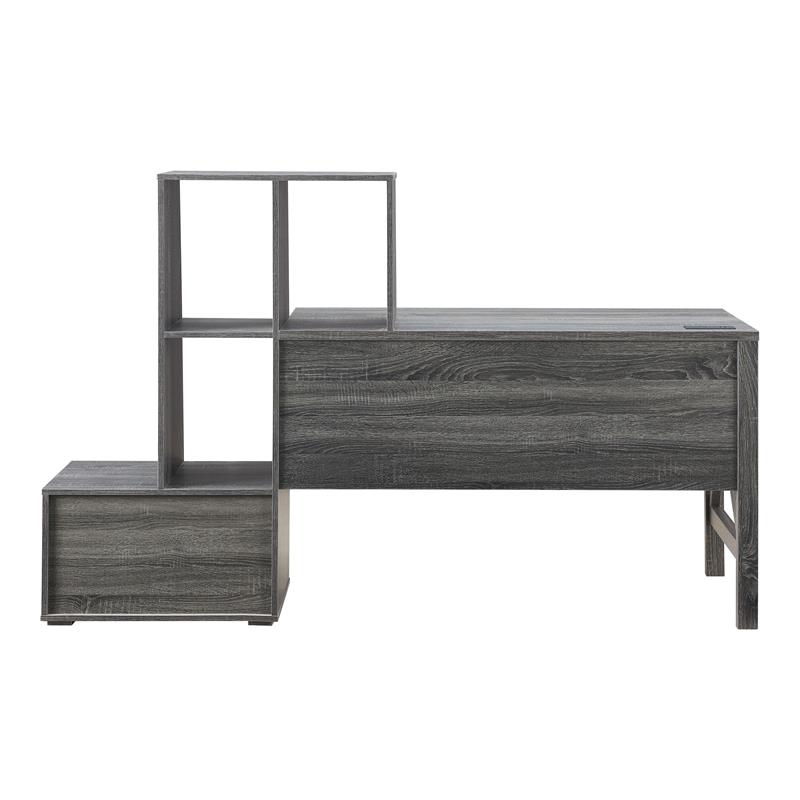 Pemberly Row Contemporary Wood Multi-Storage Desk in Distressed Gray