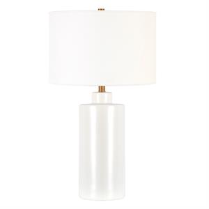 Pemberly Row Contemporary 14&quot Matte White Ceramic/Fabric Table Lamp