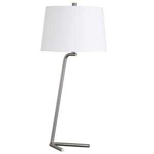 Pemberly Row 13&quot Brushed Nickel Finish Metal/Fabric Table Lamp