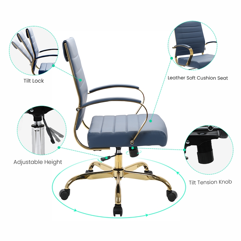 Pemberly Row Modern Adjustable Leather Office Chair In Navy Blue