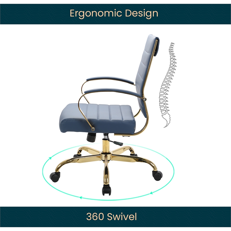 Pemberly Row Modern Adjustable Leather Office Chair In Navy Blue