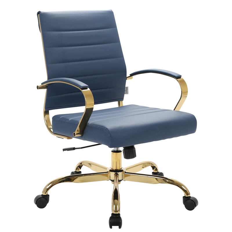 Pemberly Row Modern Adjustable Leather Office Chair In Navy Blue