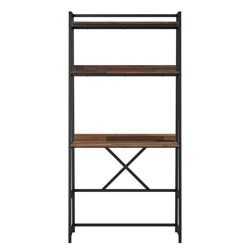 Pemberly Row Transitional Metal Writing Desk with USB in Brown