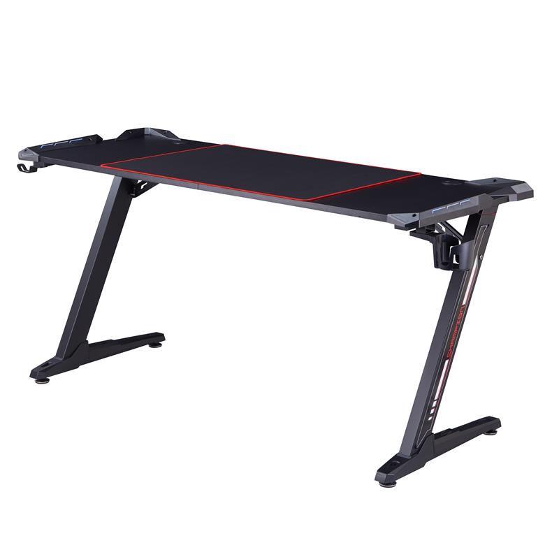Pemberly Row Modern Metal Gaming Desk with Outlets in Black Finish