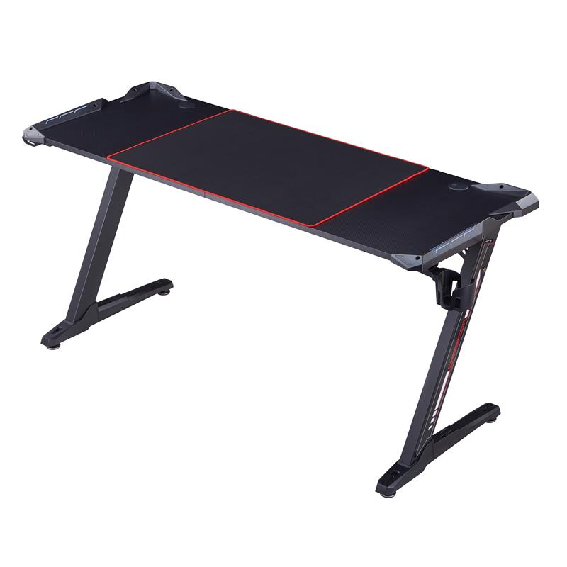 Pemberly Row Modern Metal Gaming Desk with Outlets in Black Finish