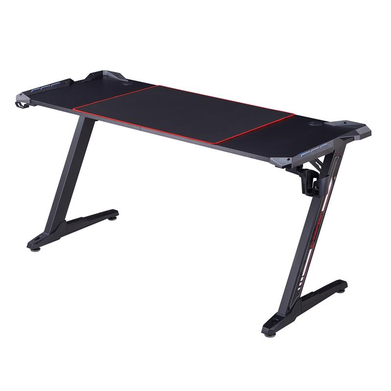 Pemberly Row Modern Metal Gaming Desk with Outlets in Black Finish