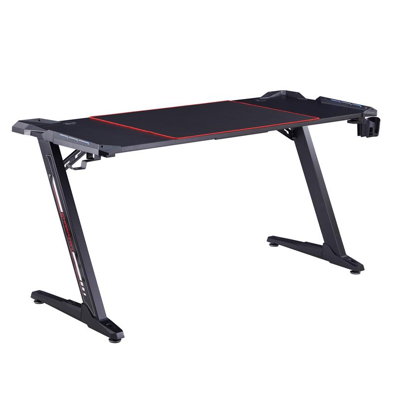 Pemberly Row Modern Metal Gaming Desk with Outlets in Black Finish