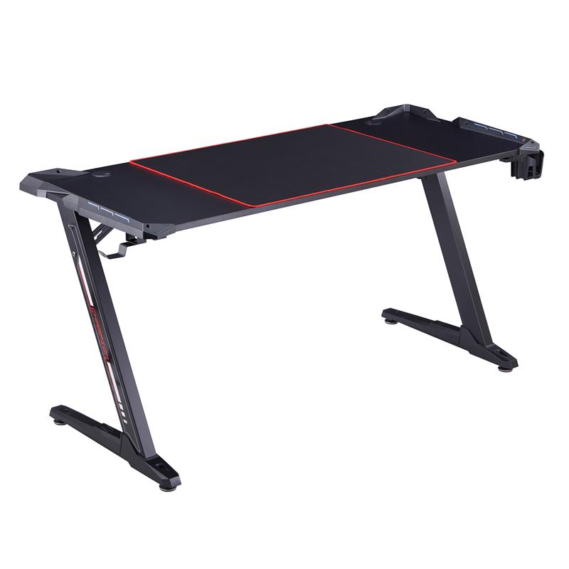 Pemberly Row Modern Metal Gaming Desk with Outlets in Black Finish