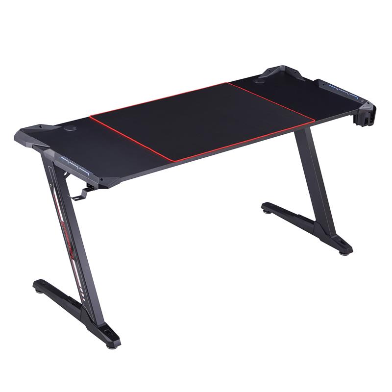 Pemberly Row Modern Metal Gaming Desk with Outlets in Black Finish