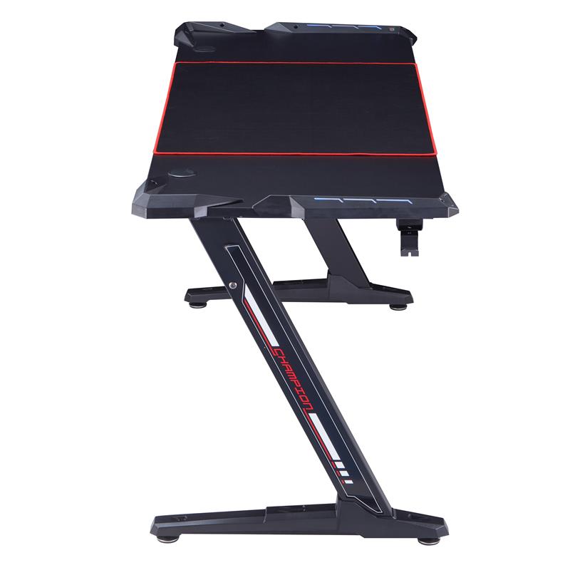 Pemberly Row Modern Metal Gaming Desk with Outlets in Black Finish