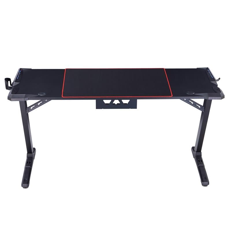 Pemberly Row Modern Metal Gaming Desk with Outlets in Black Finish
